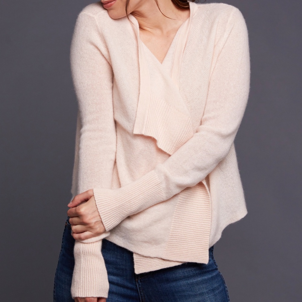 Cashmere Open Draped Cardigan in Light Pink